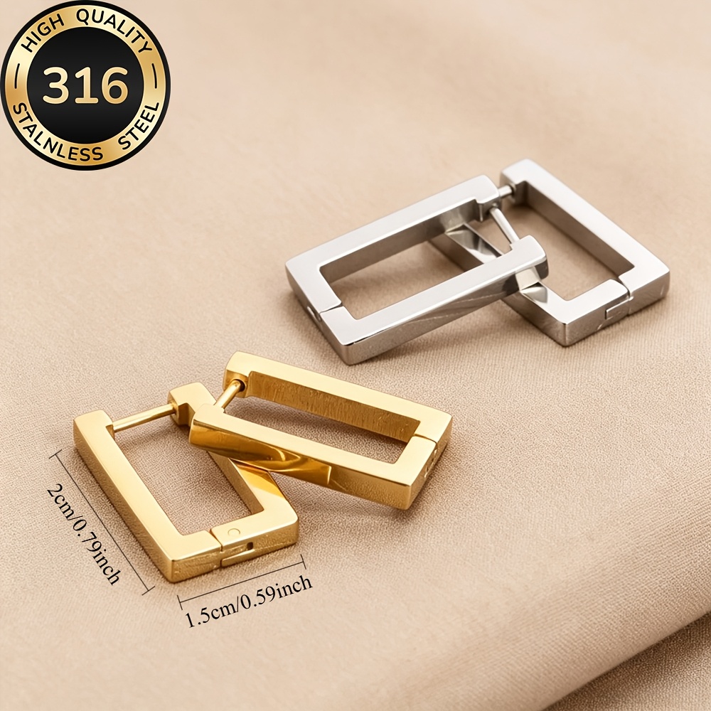 Women's Hypoallergenic Stainless Steel Golden Square Earrings, Elegant Design